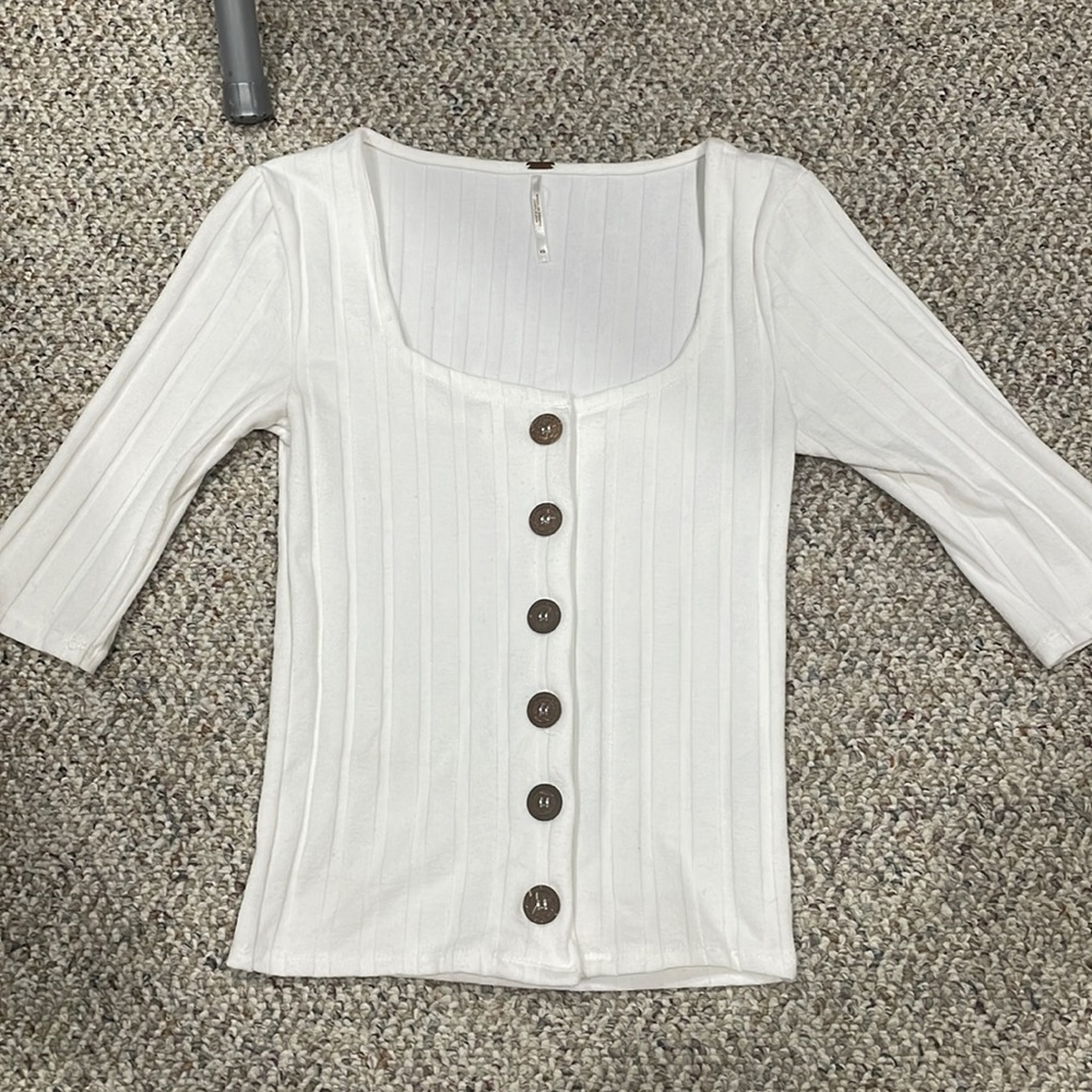 White Free People 1/2 sleeve button up top